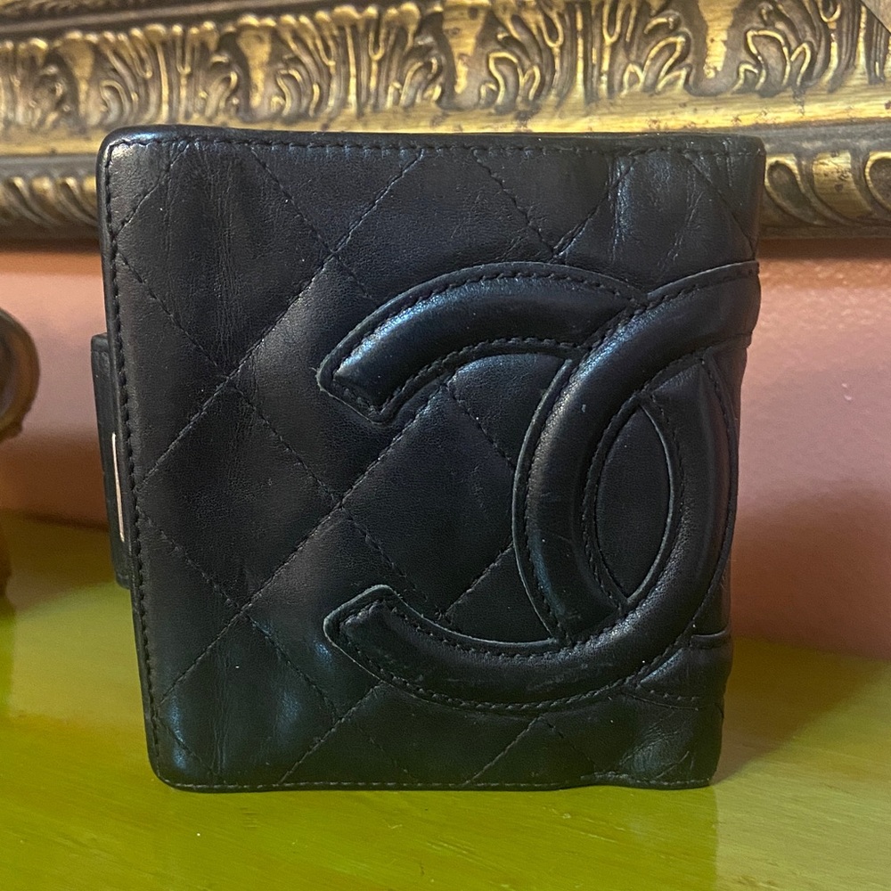 CHANEL Black Quilted Leather Fold Wallet Cambon Line 4x4